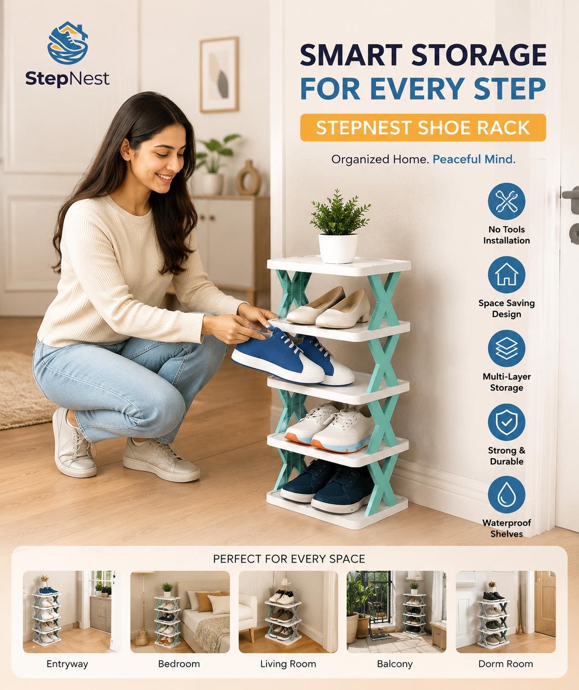 StepNest X-Frame Shoe Rack | 3-Tier Space-Saving Organizer for Every Home